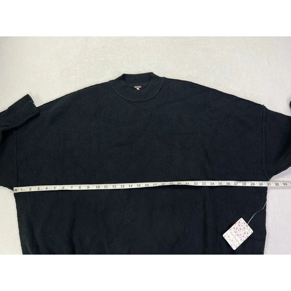 Free People Easy Street Tunic Sweater Women Small Black Tight Knit Rib Oversized - Picture 10 of 11